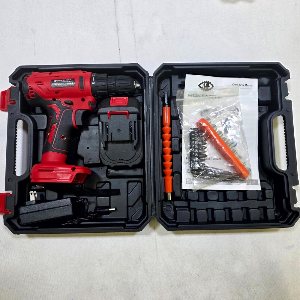 MOKENEYE Cordless Drill Driver 20V Red DD03Z 3/8 Chuck Power Tool Kit Case